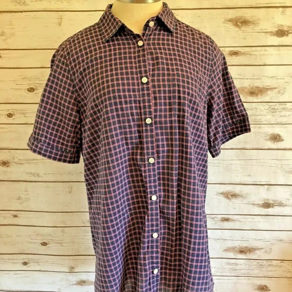 AMERICAN EAGLE OUTFITTER Women Short Sleeve Plaid Button Down Cotton Shirt Sz 14